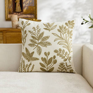 Housse de coussin brodée de luxe, motif feuille botanique bohème, en coton et lin, pour canapé et fauteuil - Product Image 6