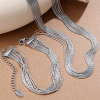 Nouvel ensemble de bijoux tendance vintage pour femme en acier inoxydable, collier à chaînes superposées et bracelets avec ras-de-cou PVD doré pour mariage
