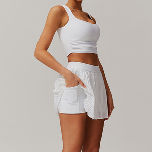 Nouvel ensemble de jupe de sport pour femmes élégant et tendance, 2 pièces, haute élasticité, respirant, jupes de tennis, vêtements de sport rembourrés, tenue de padel - Product Image 2