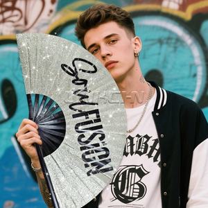 New Arrival Custom Logo Printed <b>Large</b> Folding Bamboo Hand Fan Portable Clacking Dance <b>Gift</b> for Festivals Painted Technique - Product Image 2