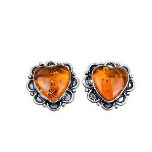 Gemelos de Plata Hechos a Mano con Gema de Ámbar Báltico - Product Image 1