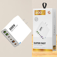 Chargeur mural à charge rapide 200W 6 ports USB-C PD 3.0 & QC3.0 avec prises EU/US/UK