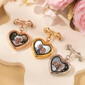 Placa de Fotos con Forma de Corazón de Doble Cara, Broche de Solapa Unisex para Niños, para Compromiso, Boda, Fiesta, Chapado en Oro, Regalo - Product Image 6