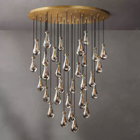 Lustre moderne en or de style américain Lustre en verre de luxe pour villa et hall d'hôtel Long plafonnier suspendu