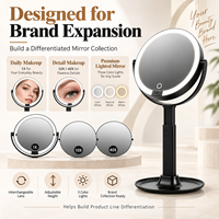 Miroir de maquillage LED MLG OEM ODM avec lentilles interchangeables 1X 10X 40X, 3 couleurs réglables, hauteur ajustable, rechargeable