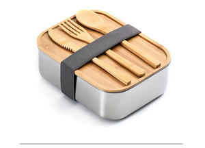 Boîte à lunch rectangulaire en acier inoxydable portable avec logo personnalisé avec couvercle en bambou <span class=keywords><strong>pour</strong></span> les nouveau-nés en camping et les <span class=keywords><strong>repas</strong></span> Bento - Product Image 2