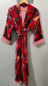 <b>Red</b> Animal Print Velvet Robe Women's Long Three Quarter Sleeve Wrap Coat Winter Fashion Outerwear - Product Image 2