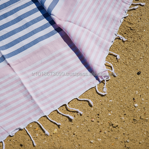 Turkish Cotton Beach <b>Towels</b> Quick Dry Blue Striped PEST105blp-2 From Rainbow Collection Square Woven Pattern Home Kitchen Use - Product Image 1