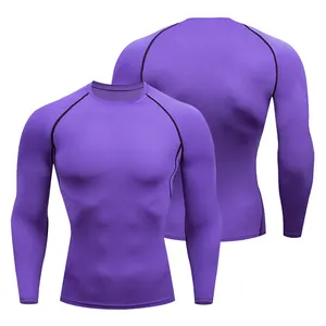 MOQ bajo de fábrica Tamaño personalizado Manga larga Rash Guard Ropa deportiva para hombres Camisa de compresión de secado rápido