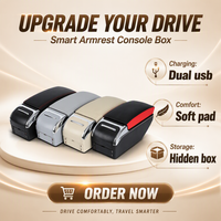 Porte-gobelet universel en cuir noir à double couche avec chargeur USB, boîte de console d'accoudoir de voiture colorée avec différentes couleurs