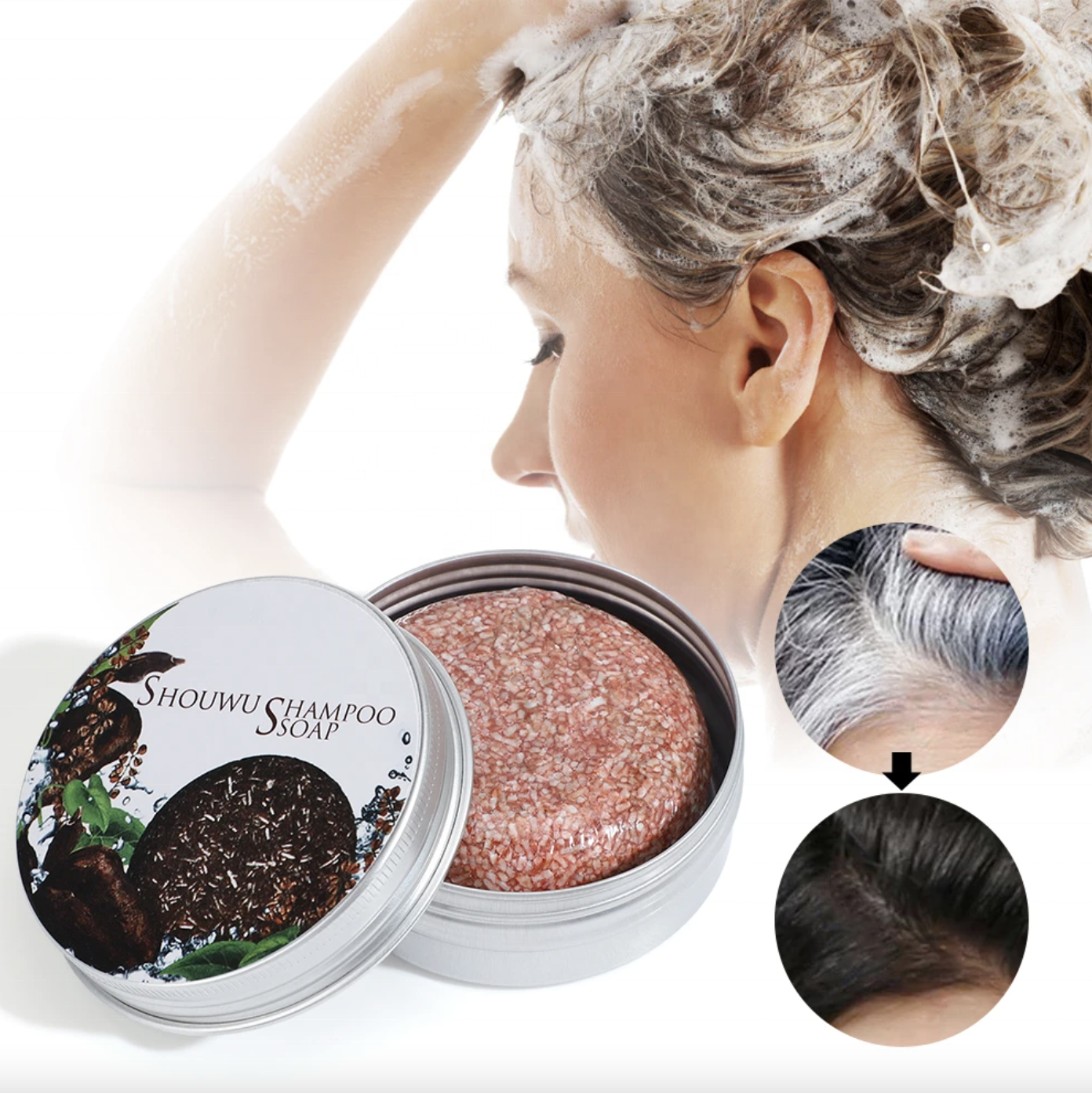 Shouwu Herbal Hair Darkening Shampoo Soap Bar For Gray Hair Restoration, Hair Nourishment, Scalp Care, Hair Strengthening And Natural Hair Color Enhancement 60g 2