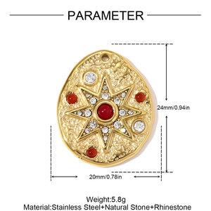 Pendentifs F182 Boho Océan & Nature en Acier Inoxydable Plaqué Or avec Rayons de Soleil, Tortue et Rayon de Soleil Éclatant, Ornés de Zircone Cubique et d'Émail - Product Image 6