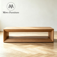 Table basse rectangulaire en bois de pin naturel de style nordique, design moderne et personnalisé pour salon, avec étagère, table à thé contemporaine