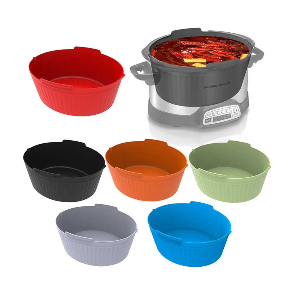 Silicone Slow Cooker Liners fit for 6QT -8 QT Silicone Slow Cooker Divider Liner Reusable Cooking Liner for Round and Oval Slow