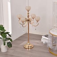 Candélabres dorés à 5 bras pour décorations de mariage, centres de table, chandeliers en métal avec support de lustre orné de perles de cristal