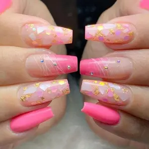 N1322 new glitter shell designs handmade acrylic long ballerina press on nails with glue sticker file