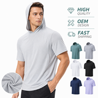 T-Shirt con Cappuccio Personalizzata OEM con Logo Stampato, Morbida, Elastica, Anti-Pilling, Traspirante, Unisex per Allenamento e Sport