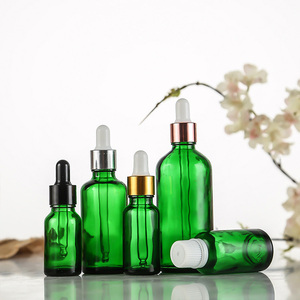 Vente en gros 5ml 10ml 15ml 20ml 30ml 50ml 100ml vert vide <span class=keywords><strong>liquide</strong></span> sérum huile essentielle soins de la peau cosmétique flacon compte-gouttes en verre - Product Image 1