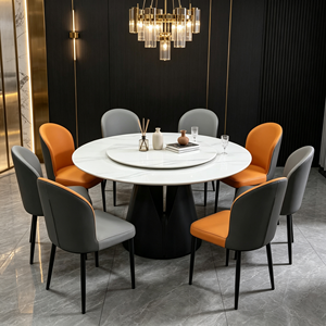Modern Round Marble <b>Dining</b> Table <b>Set</b> with <b>6</b> PU <b>Leather</b> <b>Chairs</b> Rotatable Design Home Furniture - Product Image 5