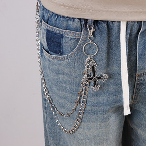 Double Layer Cross Pant <b>Chain</b> Tibetan Silver Casual Waist <b>Chain</b> Hip Hop Style - Product Image 2