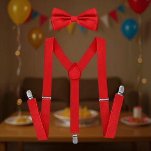 Conjunto de tirantes y corbatín rojo para niños, 60 cm, ajustable, para fiestas, color sólido, poliéster, accesorios infantiles - Product Image 2