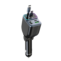 Cable USB-C Retráctil Doble, Cargador Rápido PD de 65W, Adaptador de 4 Puertos, Pantalla de Voltaje, 12-24V, Encendedor de Cigarrillos para Auto, Iluminación RGB LED