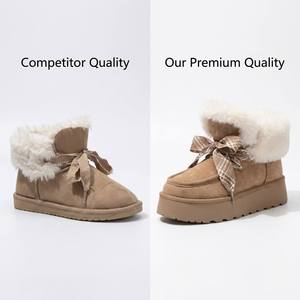 Bottes de neige tendance pour femmes à plateforme, hauteur accrue de 5 cm, avec lacets en ruban, col en fourrure moelleuse, logo personnalisable - Product Image 4