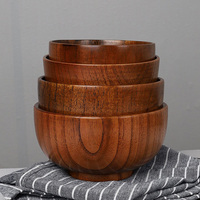 Bol à salade en bois de datte de style japonais, vaisselle de cuisine d'hôtel, plats entiers en bois, bol à soupe en bois, bol à salade en bois, diamètre 9-16cm