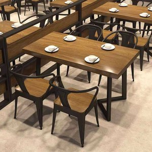 Mesa y Sillas de Madera Maciza y Hierro <span class=keywords><strong>para</strong></span> Restaurante o Cafetería, Estilo <span class=keywords><strong>Vintage</strong></span>, en Oferta - Product Image 1