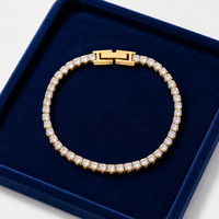 Bracelet de tennis Aimgal Hip Hop 3 mm en zircone 5A sertie griffe, plaqué or 18 carats PVD, acier inoxydable 316L, étanche et inaltérable
