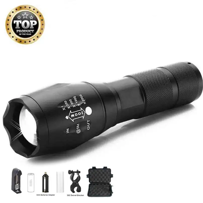 Toby's Factory price Super Bright Aluminum High Power XML T6 Rechargeable Torches Adjustable Focus Zoomable LED Flashlight