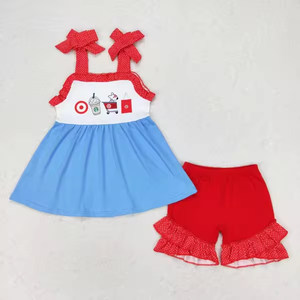 Ropa Infantil al por Mayor, Conjuntos de Ropa para Hermanos, Estampado de Perro Azul, Rojo y Café, Conjunto de Boutique para Bebés Niñas y Niños para el Verano - Product Image 2