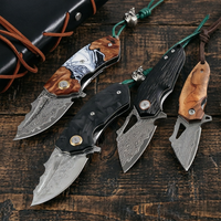 Couteau de poche miniature en acier Damas fait main de qualité supérieure, OEM, à pointe tombante, avec manche en bois, portable, EDC, pour le camping, la chasse et les activités de plein air