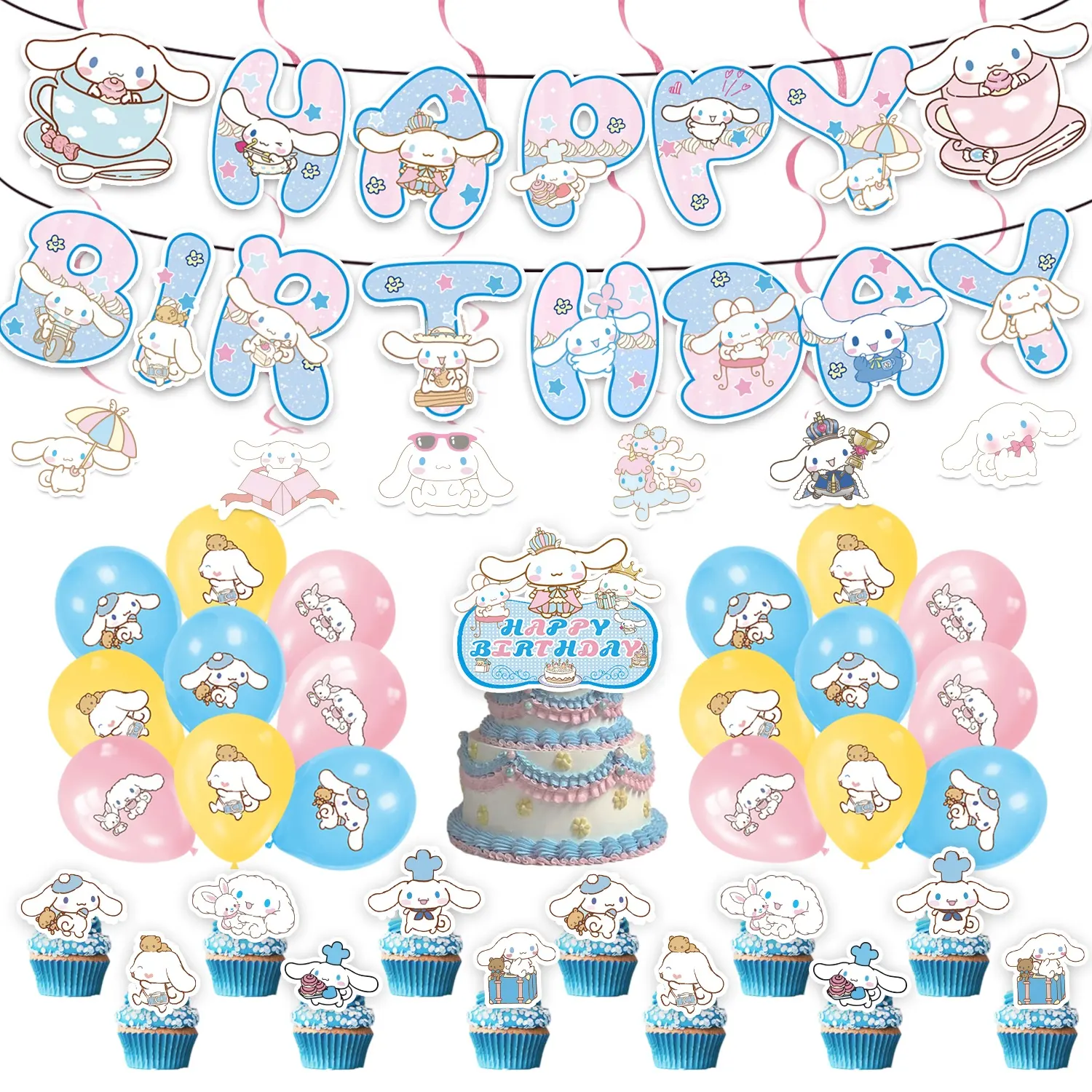 Sinh nhật Nguồn cung cấp bên phim hoạt hình cinnamoroll chúc mừng sinh nhật Banner cupcake toppers bóng bay bé gái bên trang trí