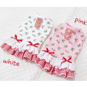 Pet Princess Dress For <b>Dogs</b> Summer Pink White Rose Plaid Skirt Comfortable Decorative <b>Clothes</b> - Product Image 2