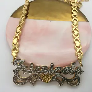 新着パーソナライズされたXOチェーン3DカスタムツートーンメッキネームプレートネックレスFow Women - Product Image 1