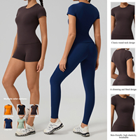 Ensemble de yoga 2 pièces personnalisé pour femme, grande taille, hauts et shorts taille haute, effet push-up, très extensible et respirant pour la gym et le sport