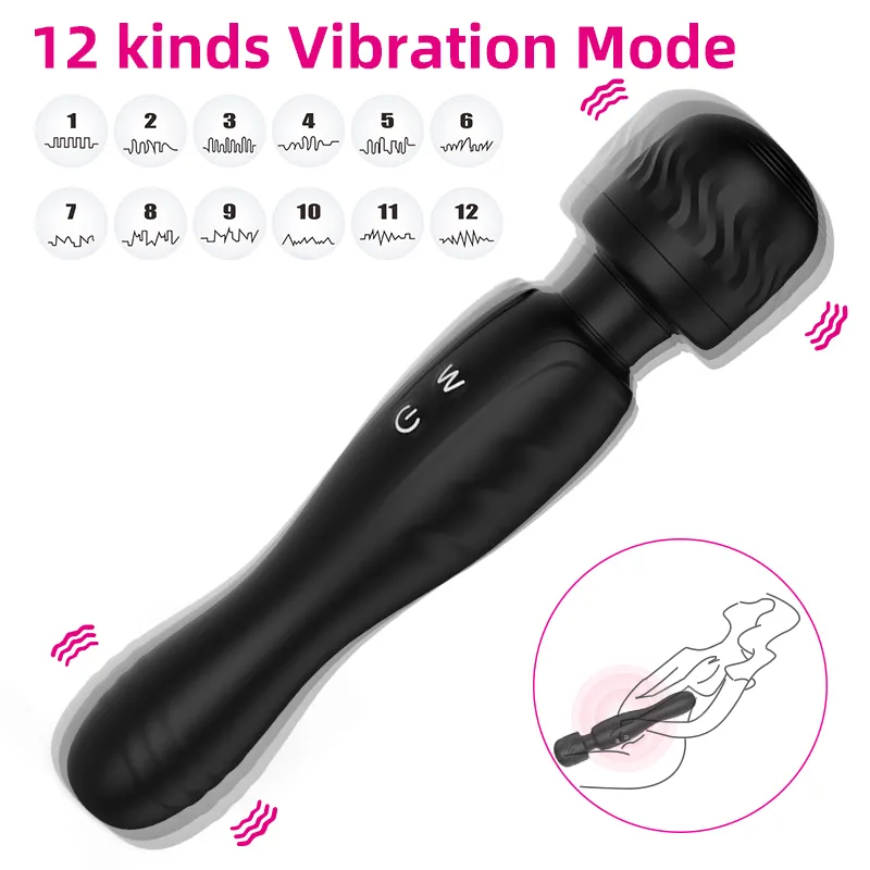 12 vibration frequency diverse product usage Silicone AV stick clitoral stimulation wand massager vibrator sex toy for woman