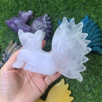 Vente en gros : Sculpture de renard à neuf queues en matériaux mixtes (cristal, Golden Healer, améthyste) pour collection