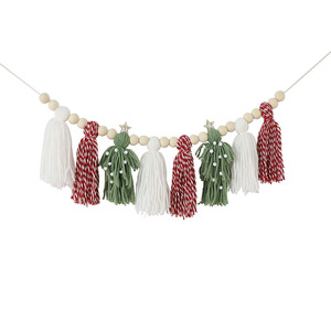 Fournitures de fête de noël vert <span class=keywords><strong>rouge</strong></span> Boho fil gland <span class=keywords><strong>guirlande</strong></span> fête d'<span class=keywords><strong>anniversaire</strong></span> décor bois perle gland <span class=keywords><strong>guirlande</strong></span> - Product Image 1