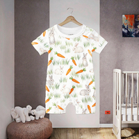 Vêtements pour bébé en coton biologique 100% Combinaison barboteuse d'été pour bébés filles et garçons Tricotée avec fermeture à boutons d'animaux 180-200 GSM
