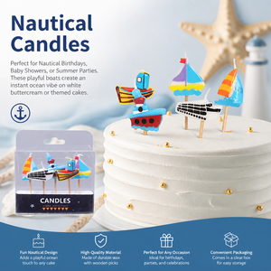 Lot de 5 bougies d'anniversaire en forme de bateau nautique OEM, vente chaude, bougies décoratives 3D en forme de navire et de voilier pour gâteau - Product Image 6