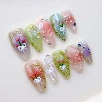 Uñas Postizas 3D Transparentes de Alta Calidad, 10 Piezas, Hechas a Mano, Venta al por Mayor para Mujer
