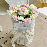 Großhandel Handgestrickte Garn-Blumenornamente für Hochzeit, Valentinstag, Muttertag, Heimdekoration, Festtagsgeschenk, Gehäkelter Blumenstrauß