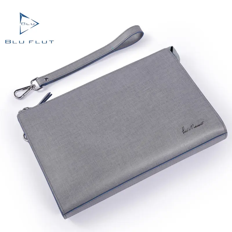Blu Flut Guangzhou leather clutch bag grey portable wristlet purse men clutch real leather fashion money clutch bags