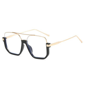 Lunettes anti-lumière bleue Qianai, monture rectangulaire large, monture intégrale, unisexe, verres plats, style streetwear, lunettes décoratives - Product Image 1