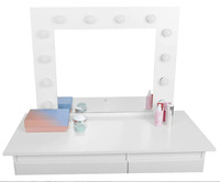 Coiffeuse en bois blanc avec miroir cosmétique à lumière tactile LED Table de maquillage avec tiroir-Produit de beauté et de soins personnels
