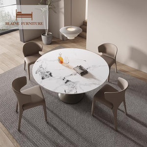 Juego de mesa de 6 plazas italiano redondo de lujo BLAINE, juego de mesa de restaurante de acero inoxidable, nueva tendencia, juego de mesa de comedor, <span class=keywords><strong>Lazy</strong></span> <span class=keywords><strong>Susan</strong></span> - Product Image 2