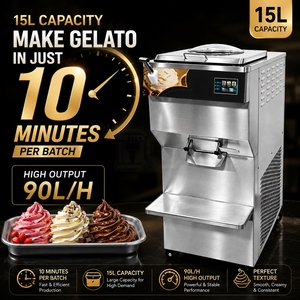เครื่องทำไอศกรีมแบบแบทช์ฟรีซเซอร์ ขนาด 15 ลิตร แบบปรับความเร็วได้ ผลิตไอศกรีมแข็งสไตล์อิตาเลียน ระบายความร้อนด้วยน้ำ แบบเปิดด้านบน - Product Image 1