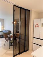 Porte coulissante intérieure en verre trempé à double vitrage, design moderne minimaliste, étanche, profilé fin, pour salle à manger, cuisine, salon
